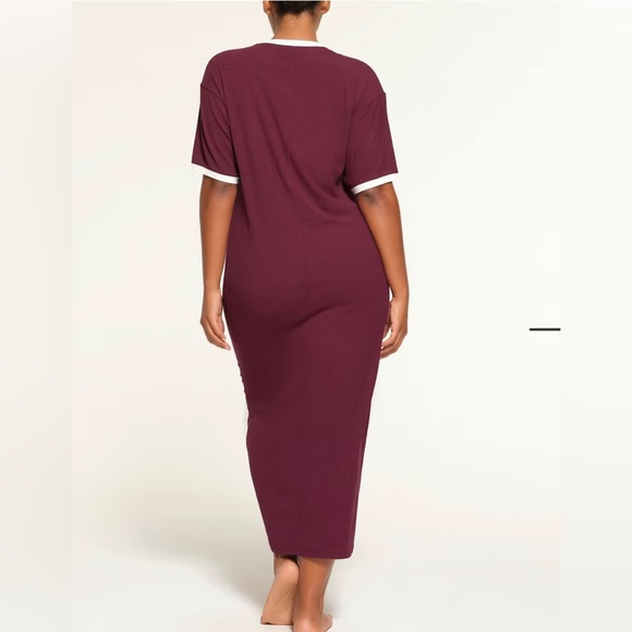NWT Skims|| RINGER T-SHIRT LONG DRESS Soft Lounge Size Small, in Maroon - Picture 2 of 9